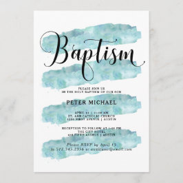 Convites Banhas Abstrato azuis| Batismo de Aquarela