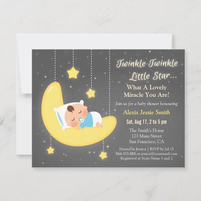 Convites Banho de Bebê Cute Twinkle Twinkle Little Star (Frente)