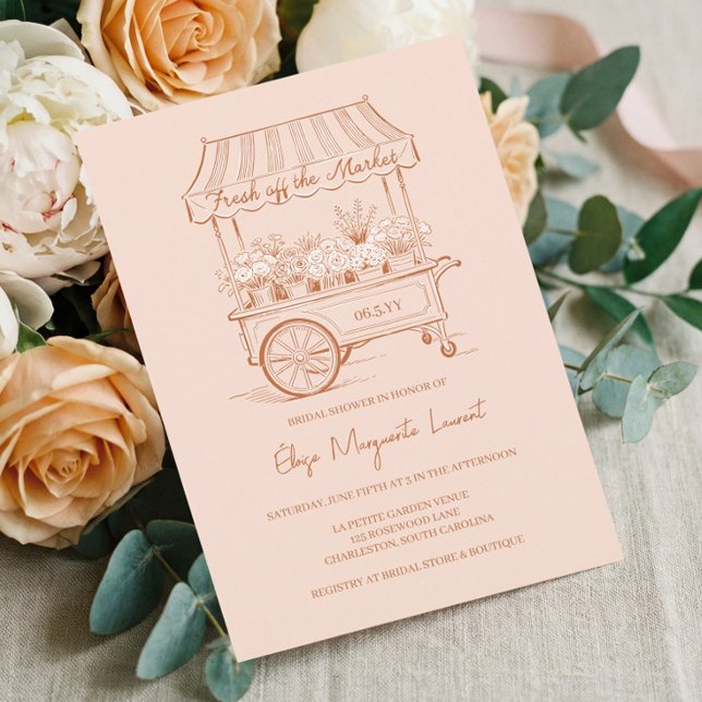 Convites Banho de Noiva com Carrinho de Flores Recém Chegad (Fresh Off The Market Floral Cart Bridal Shower Invitation)