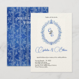 Convites Banho Floral Monograma Azul Vitoriano