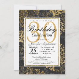Convites Banho Sujo Elegante Dourado, Preto e Floral de Cin