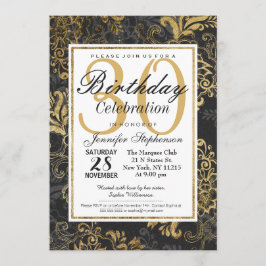 Convites Banho Sujo Elegante Dourado, Preto e Floral de Cin