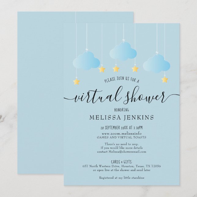 Convites Banho Virtual Online à Distância pelo Correio (Frente/Verso)