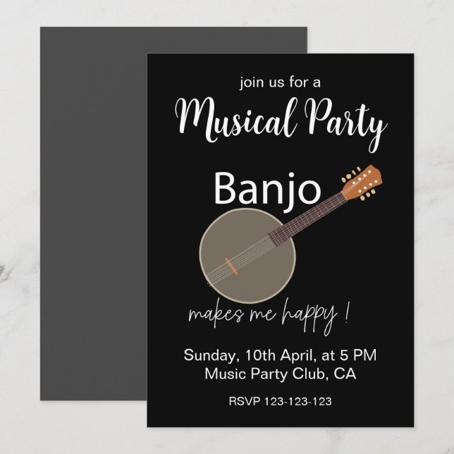 Convites Banjo Me Faz Feliz Festa Musical (Frente/Verso)