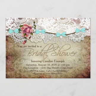 Convites Banner de Renda Vintage para Chá de Noiva Rústico