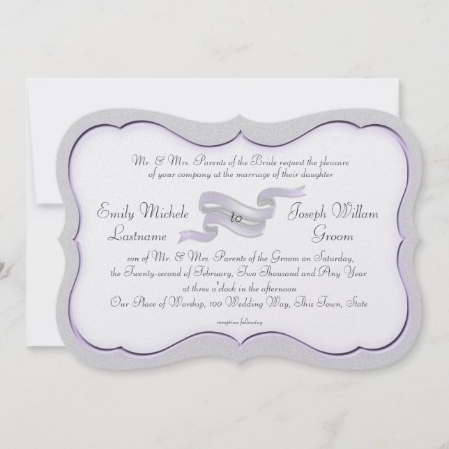 Convites Banner e Escalas de Fita de Lavanda e Prata (Frente)