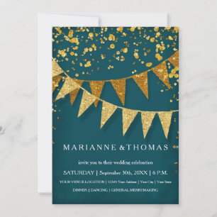 Convites Banner Moderno do Pennant w Glitter Caindo Confett