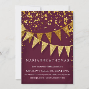 Convites Banner Moderno do Pennant w Glitter Caindo Confett