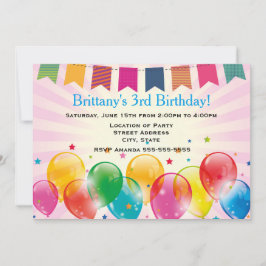 Convites Banners e balões - Festa de aniversário rosa