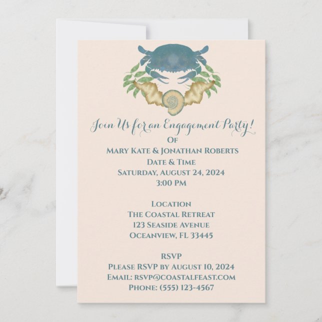 Convites Banquete de Caranguejo Elegante-Engajamento Carang (Frente)