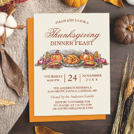 Convites Banquete Jante de Ação de Graças com a Turquia Pum
