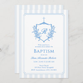 Convites Bap do Monograma do Pó Azul Clássico