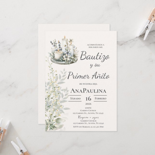 Convites Baptism and first year invitation in Spanish (Frente/Verso In Situ)