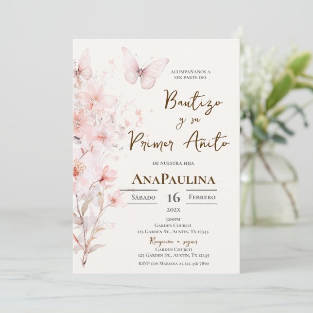 Convites Baptism and first year invitation in Spanish (Em pé/Frente)