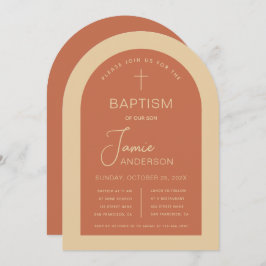 Convites Baptism Arch Terracotta Cream Moderna Manuscrito