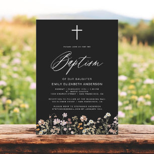 Convites Baptism Black Script