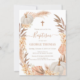 Convites Baptism Boho Pampas arrangement white Pumpkin