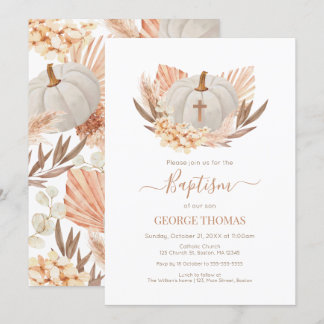Convites Baptism Boho Pampas white Pumpkin Invitation