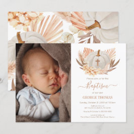 Convites Baptism Boho white Pumpkin Photo Invitation 