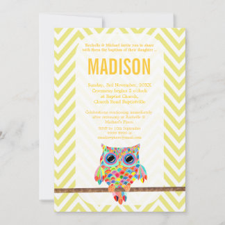 Convites Baptism Christening Chevron Rainbow Owl Invite
