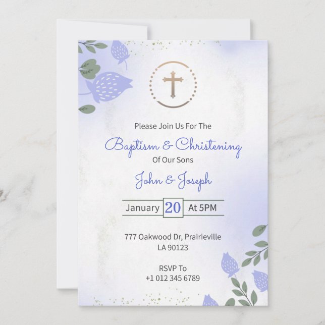 Convites Baptism & Christening Invitation in floral design (Frente)