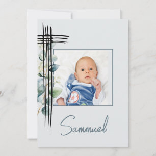 Convites Baptism Christening Photo Male Modern Blue
