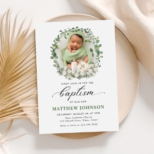 Convites Baptism Christening Photo Rosas Floral