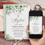 Convites Baptism Christening | Silêncio Eucalyptus<br><div class="desc">Celebrar o batismo do seu filho com este elegante "Greenery Eucalyptus Deixa o batismo". Apresentando delicadas folhas de verde e eucalipto, esse convite é perfeito para um evento de batismo moderno e na moda. Os design naturais o tornam perfeito para o batismo de um bebê ou de uma menina. Personalize...</div>