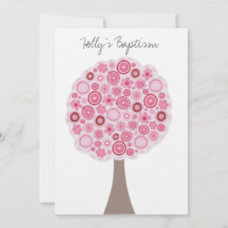 Convites Baptism Christening White Pink Chersom Árvore