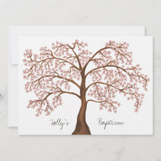 Convites Baptism Christening White Pink Chersom Árvore