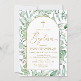 Convites Baptism Eucalyptus leaves Invitation