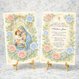 Convites Baptism Floral Jesus Blessed Mother Roses