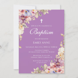 Convites Baptism Floral Orchids purple Invitation
