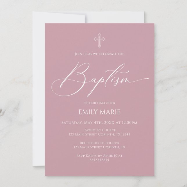 Convites Baptism God Bless Mauve Invitation (Frente)