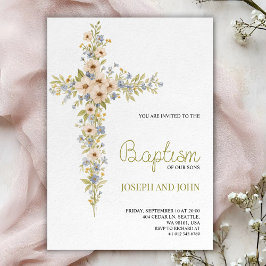 Convites Baptism invitation card featuring a floral cross
