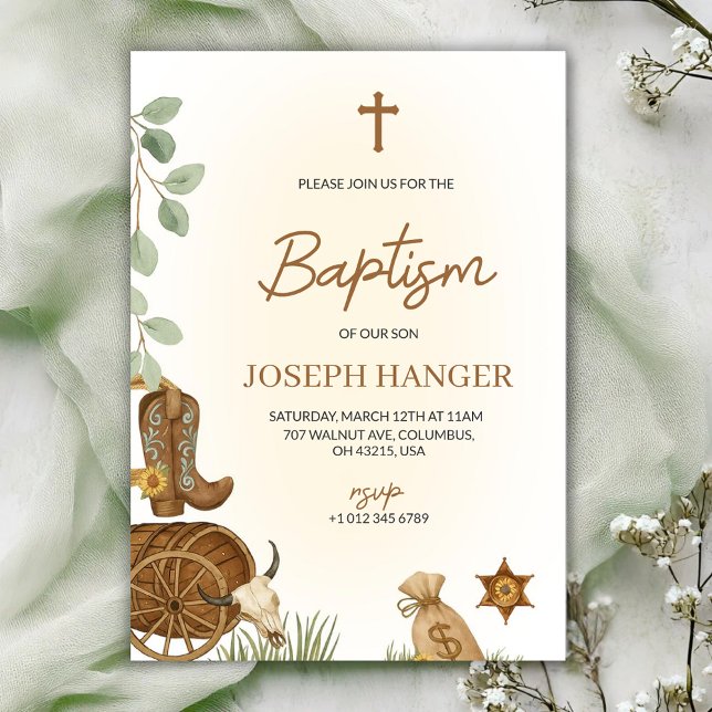 Convites Baptism invitation card with a rustic theme  (Criador carregado)