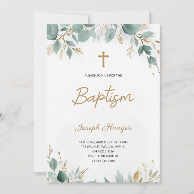 Convites baptism invitation with elegant floral  (Frente)
