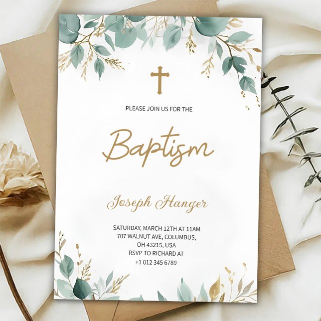 Convites baptism invitation with elegant floral  (Criador carregado)