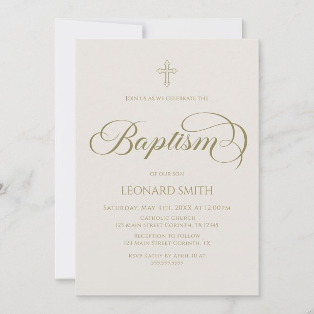 Convites Baptism modern boho gold marfil invitation (Frente)