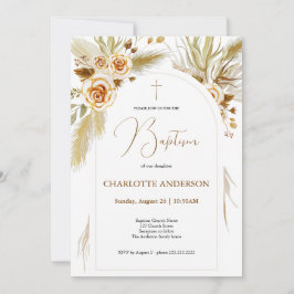 Convites Baptism pampas aquarela boho elegante