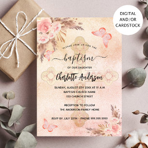 Convites Baptism pampas relva borboleta borboleta floral