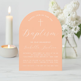 Convites Baptism Peach Arch Modern Script Girl Christening