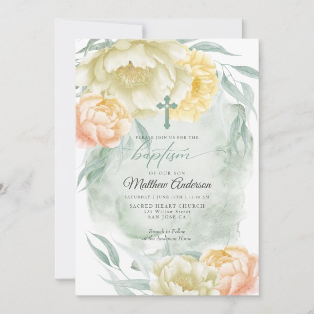 Convites BAPTISM Rustic Ivory Lemon Yellow (Frente)
