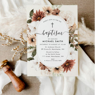 Convites baptismo boho floral