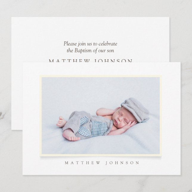 Convites Baptismo Boy | Foto personalizada simples e modern (Frente/Verso)