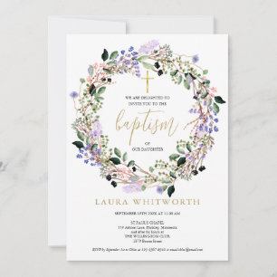 Convites Baptismo Cristão Grinalda Floral Lavanda