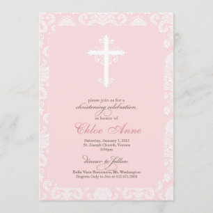 Convites Baptismo - damasco cor-de-rosa