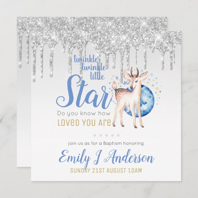 Convites BAPTISMO DE CINKLE Star Derrame Luminoso (Frente/Verso)
