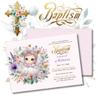 BAPTISMO Dourada Cruz Floral Roxal da Menina Loura