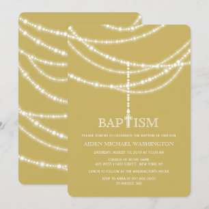 Convites Baptismo elegante dos Sparkles da cruz do rosário